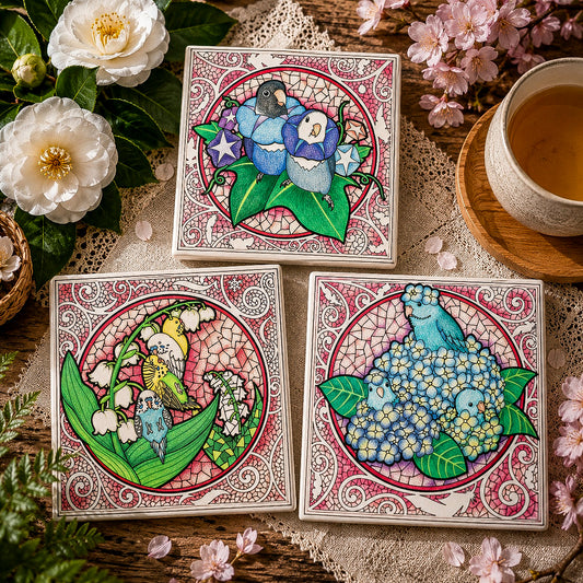 『 鸚花吸水杯墊 』