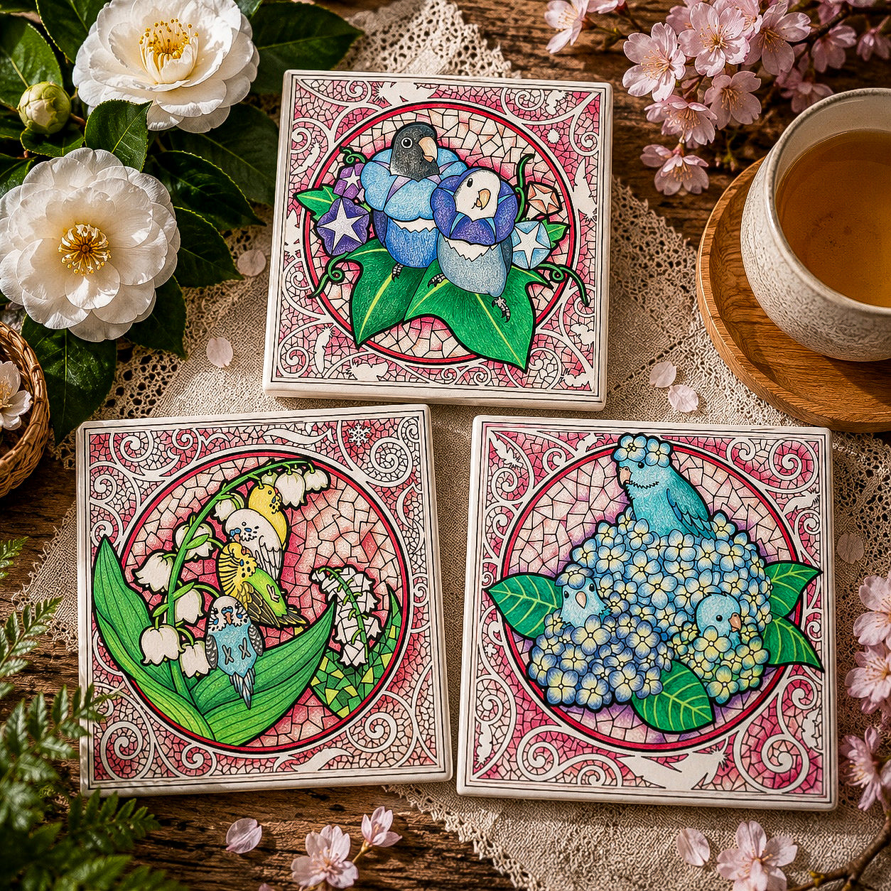 『 鸚花吸水杯墊 』