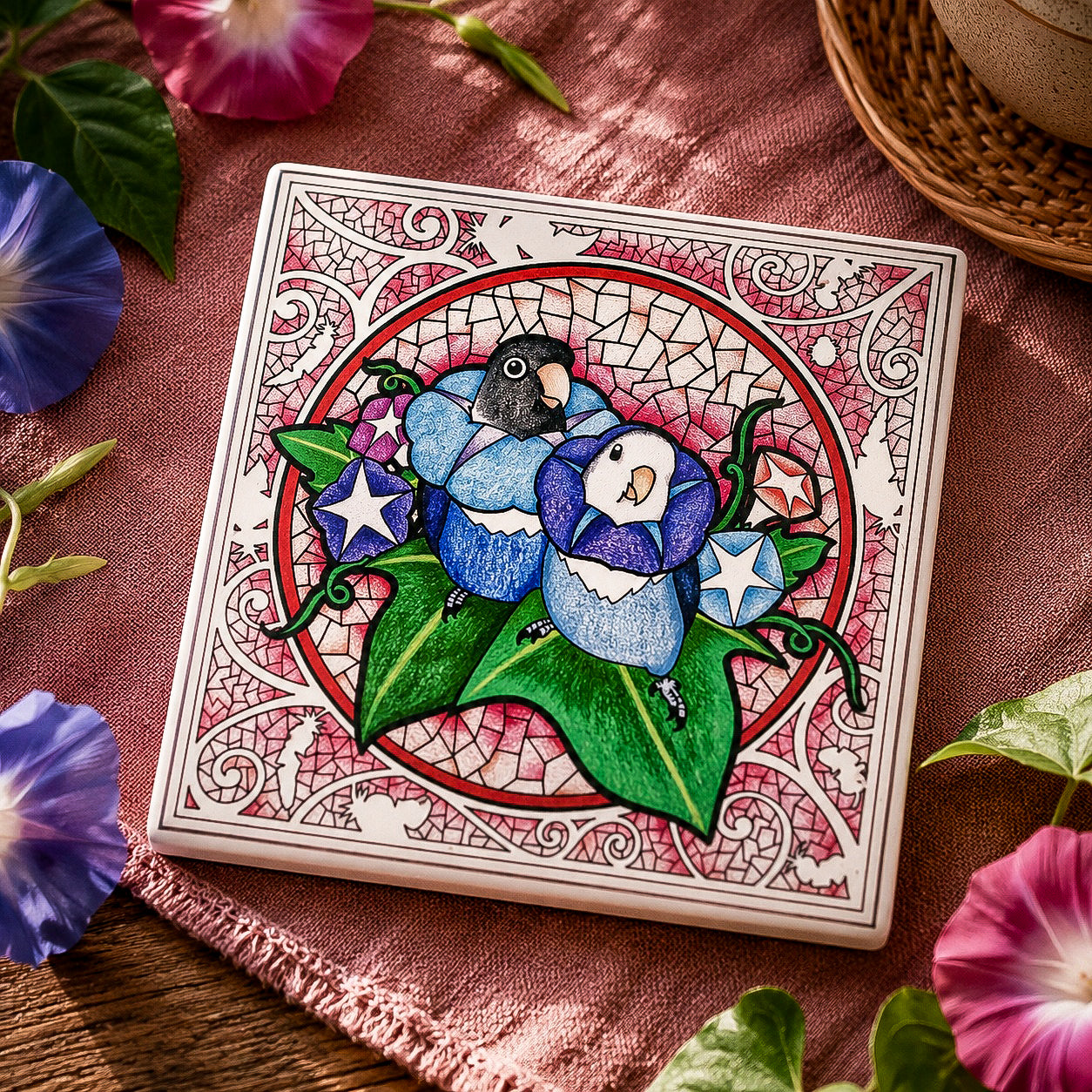 『 鸚花吸水杯墊 』