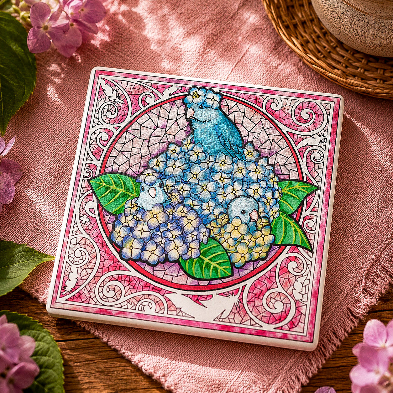 『 鸚花吸水杯墊 』
