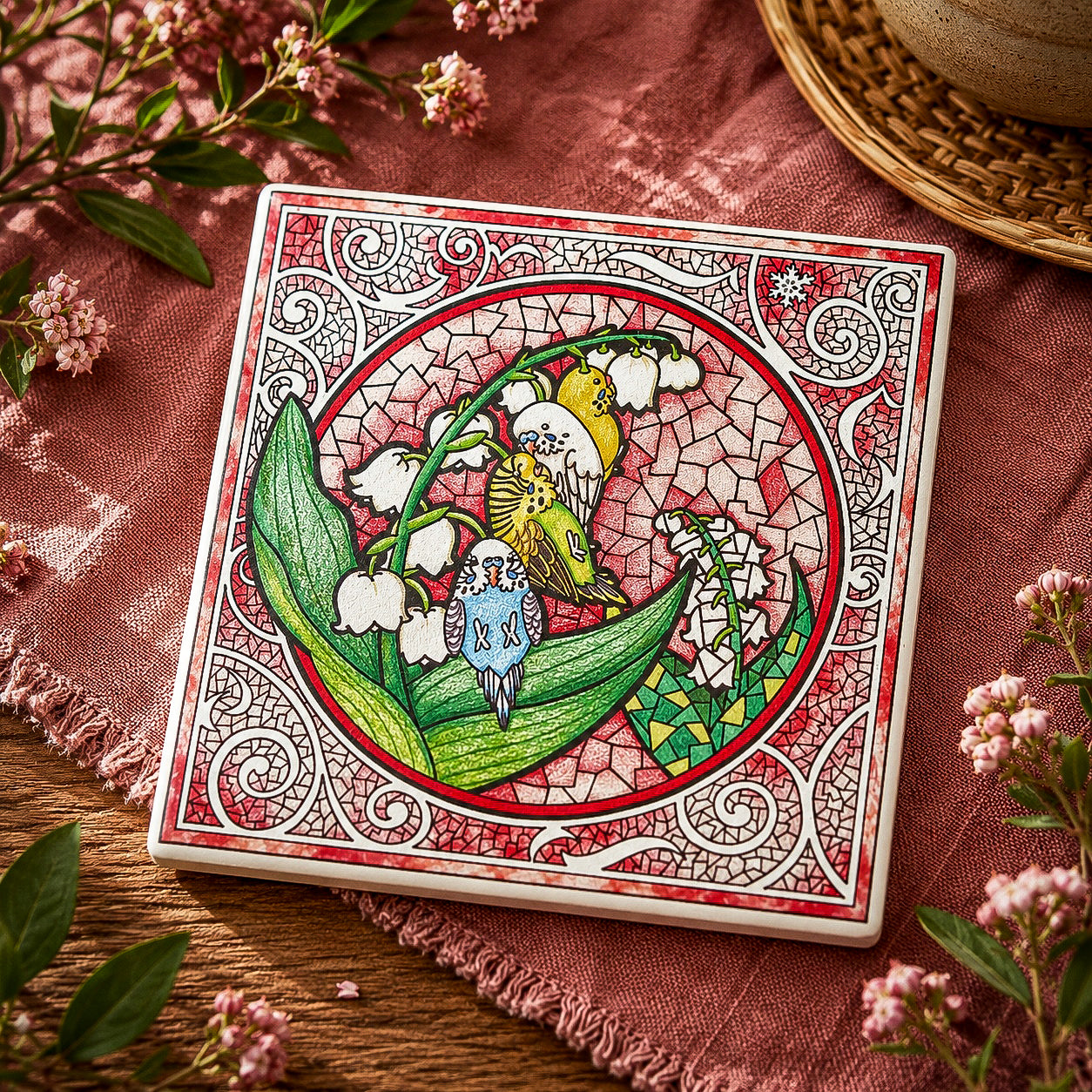 『 鸚花吸水杯墊 』
